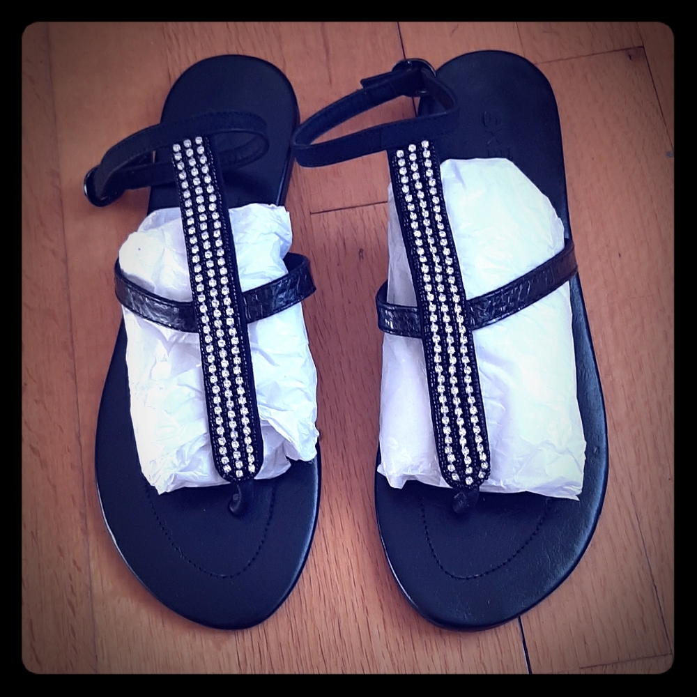 Skemo leather rhinestone ankle strap sandals